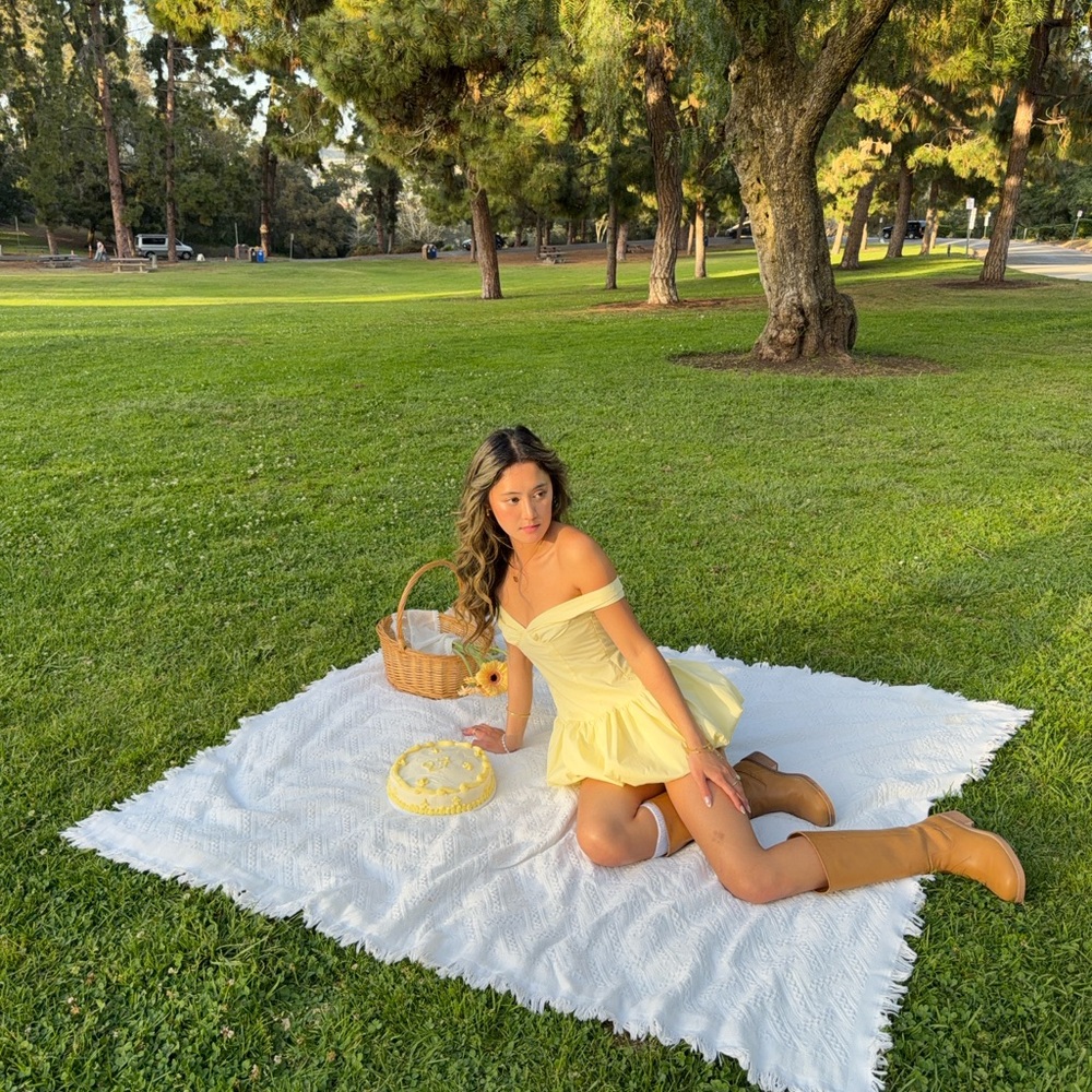 Peppermayo Yellow Off-Shoulder Mini Dress